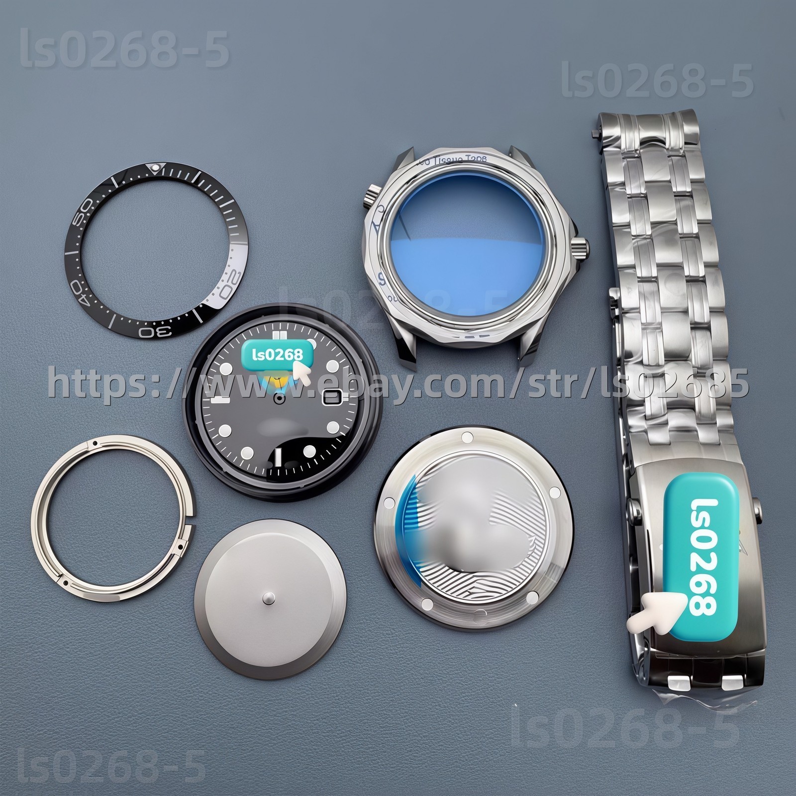 41mm Watch Components + Hands + Dial + Strap for 2824 2892 Movement