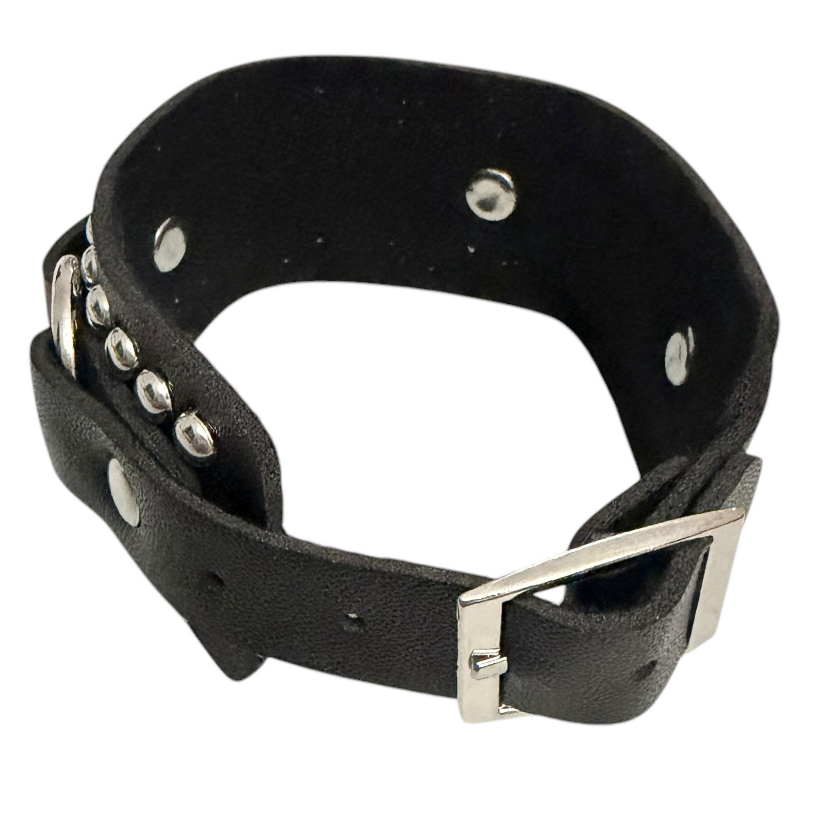 NEW Cuff Bracelet 7”-8” Buckle Studded O-Ring Black Faux Leather