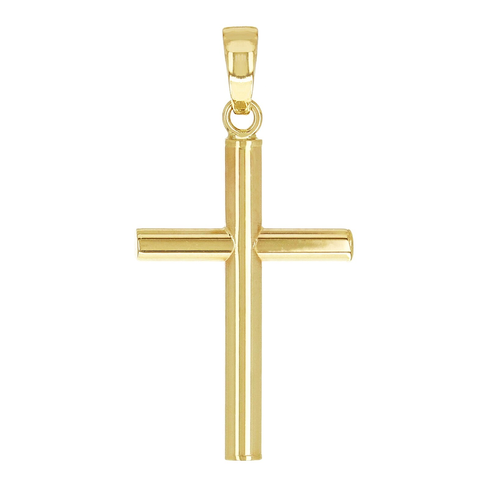 Italian 14k Yellow Gold Hollow High Polish Plain Cross Charm Pendant 1.1″ 0.7g