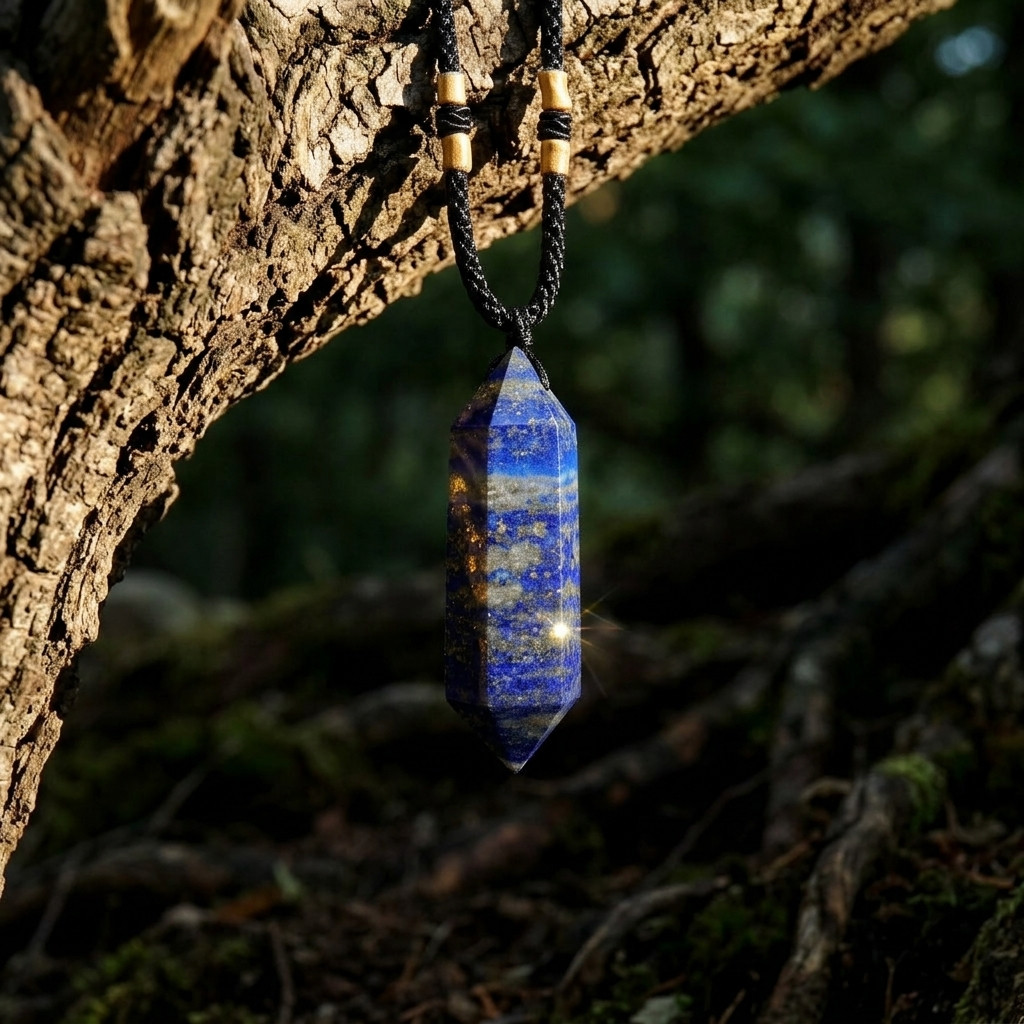 Deep Blue Lapis Lazuli Hexagonal Point Pendant Real Gemstone Protection Jewelry