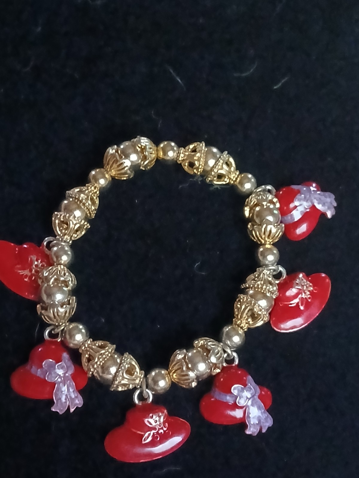 Vintage Red Hat Society Stretch Red and Silver Charm Bracelet Nice