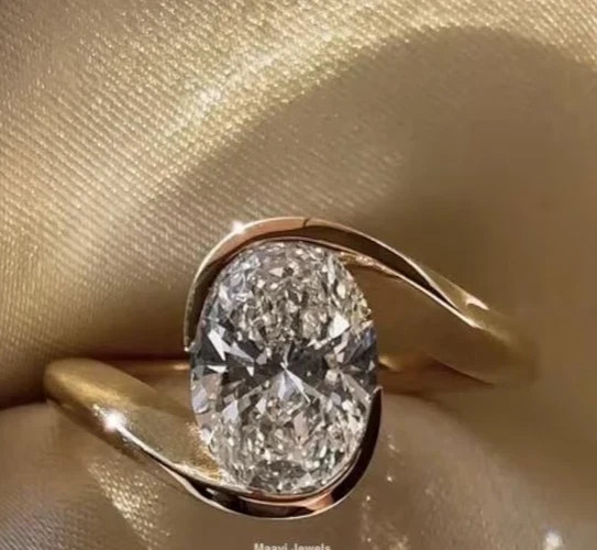 Oval Cut 2.00 Ct Natural Diamond Bypass Wedding Ring 14K Real Yellow Gold Size 8