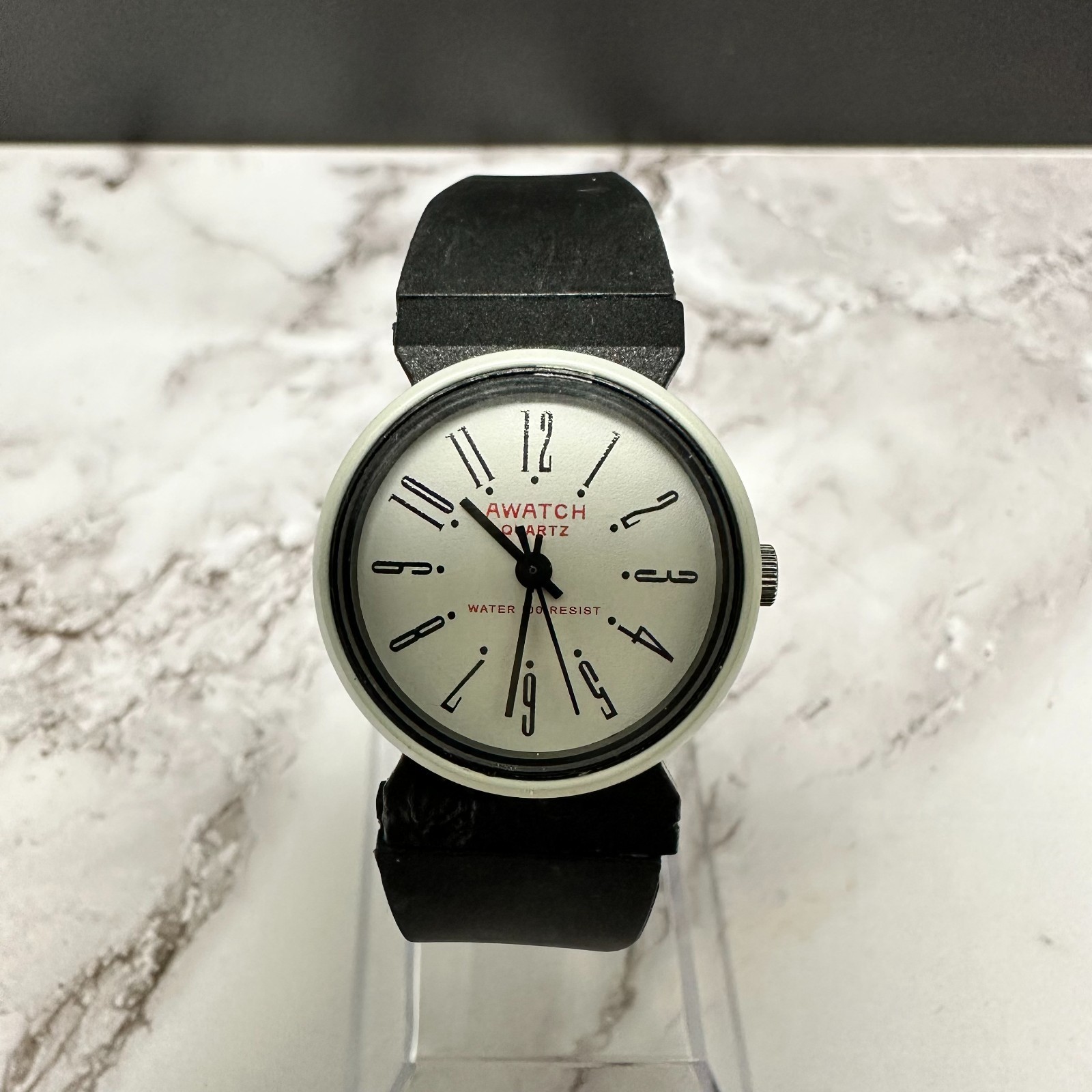 AWATCH Womens Watch White Dial 24MM Black Resin Band New Battery 8.5″