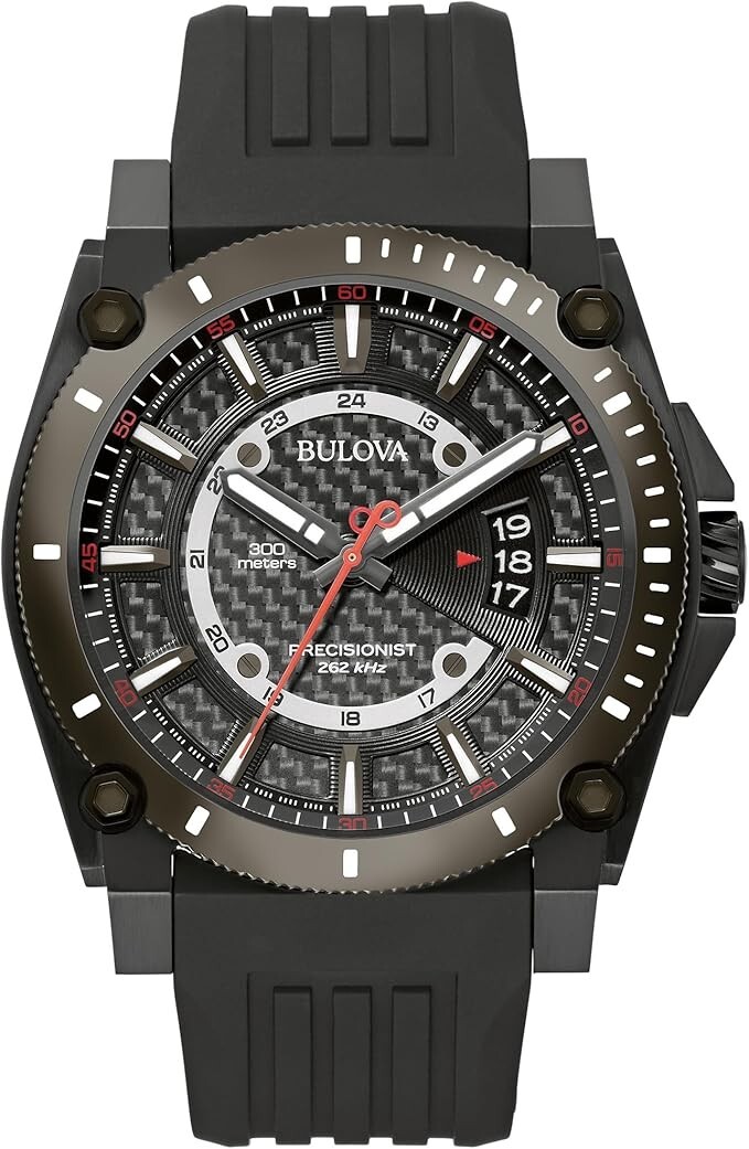 Bulova Men’s Precisionist Quartz Watch Black Polyurethane Strap 47 MM 98B417