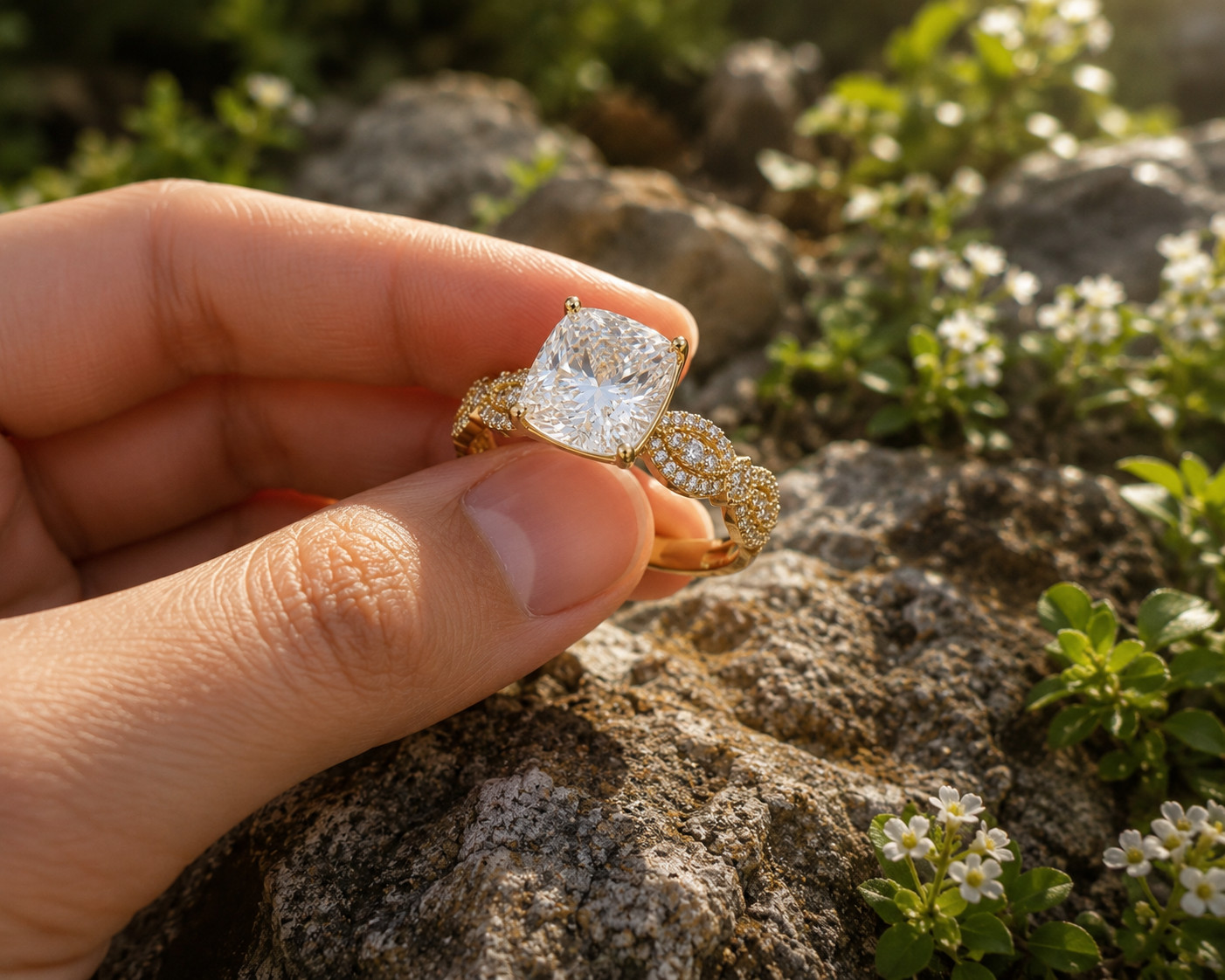 2Ct Lab Created Diamond Solitaire Engagement Ring 14K Yellow Gold Plated Silver