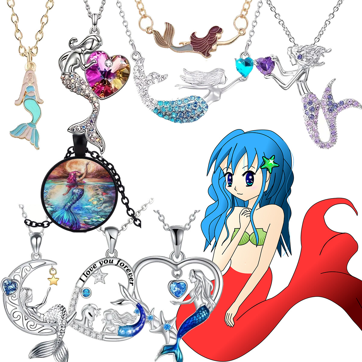 Mermaid Sparkling Rhinestone Elegant Fairy Tale Necklace Pendant Jewelry Stylish