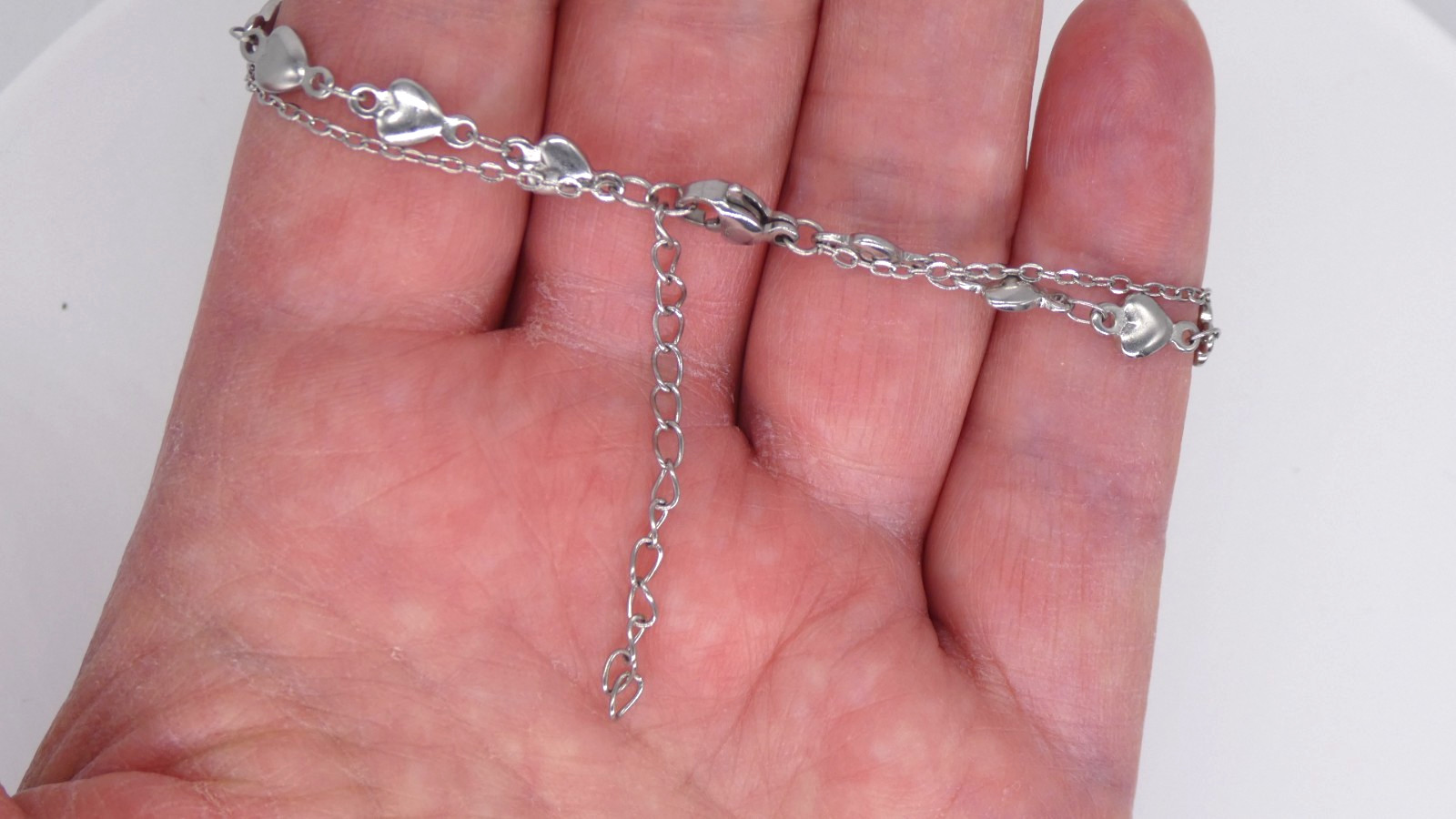 Silver Tone Double Layer Heart Bracelet Elegant Pretty Dainty Chain