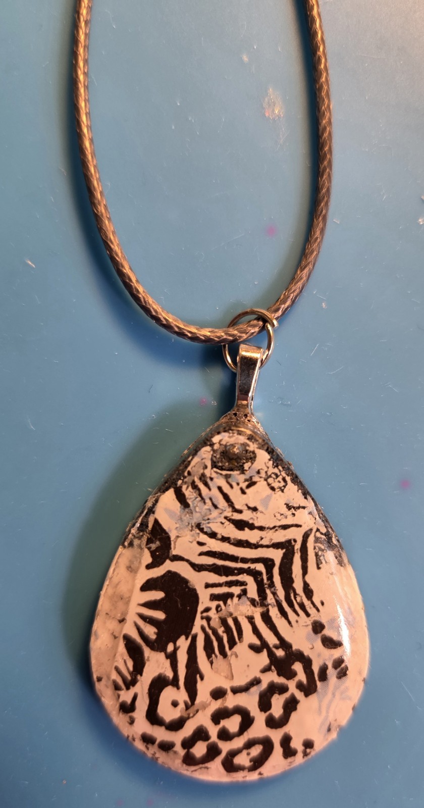 Teardrop Animal Print Teardrop Resin Pendant Necklace Cord Adjustable 19-24in