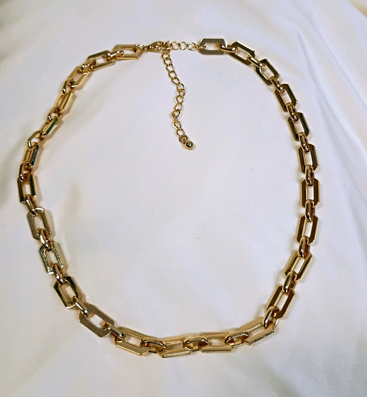 Gold Tone Metal Link Chain Necklace 18in Lobster Clasp Adjustable Extender