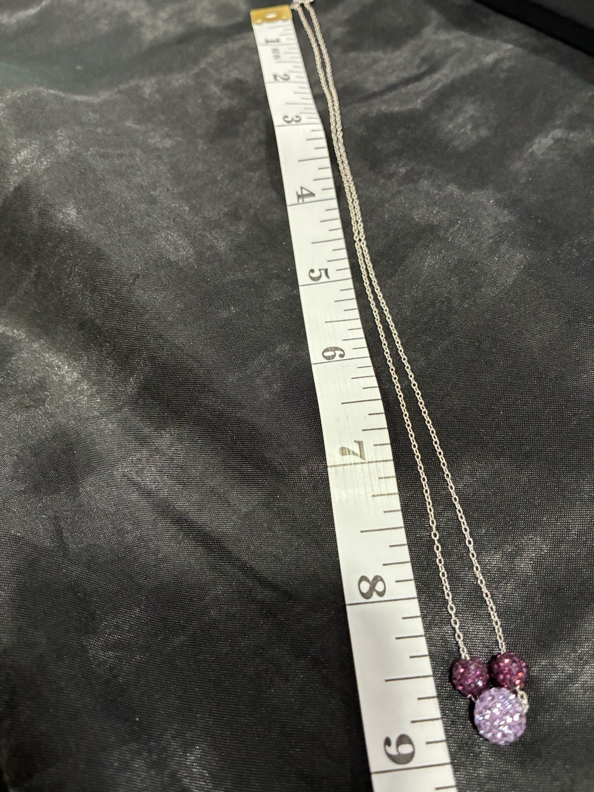 Sparkly & Dainty 19″ 925 Sterling Silver Purple Triple Charm Cluster Necklace