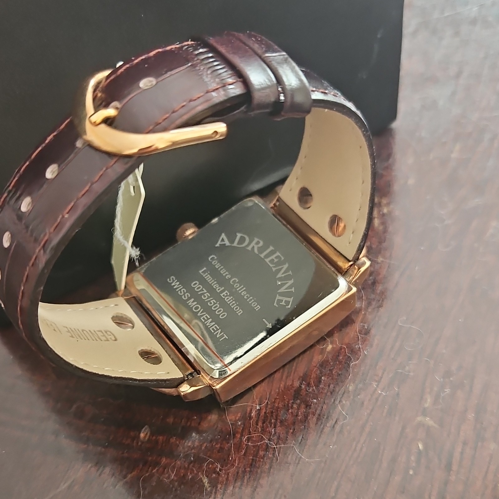 Adrienne Couture Collection Limited Edition Square Rose Gold Watch Brown Leather