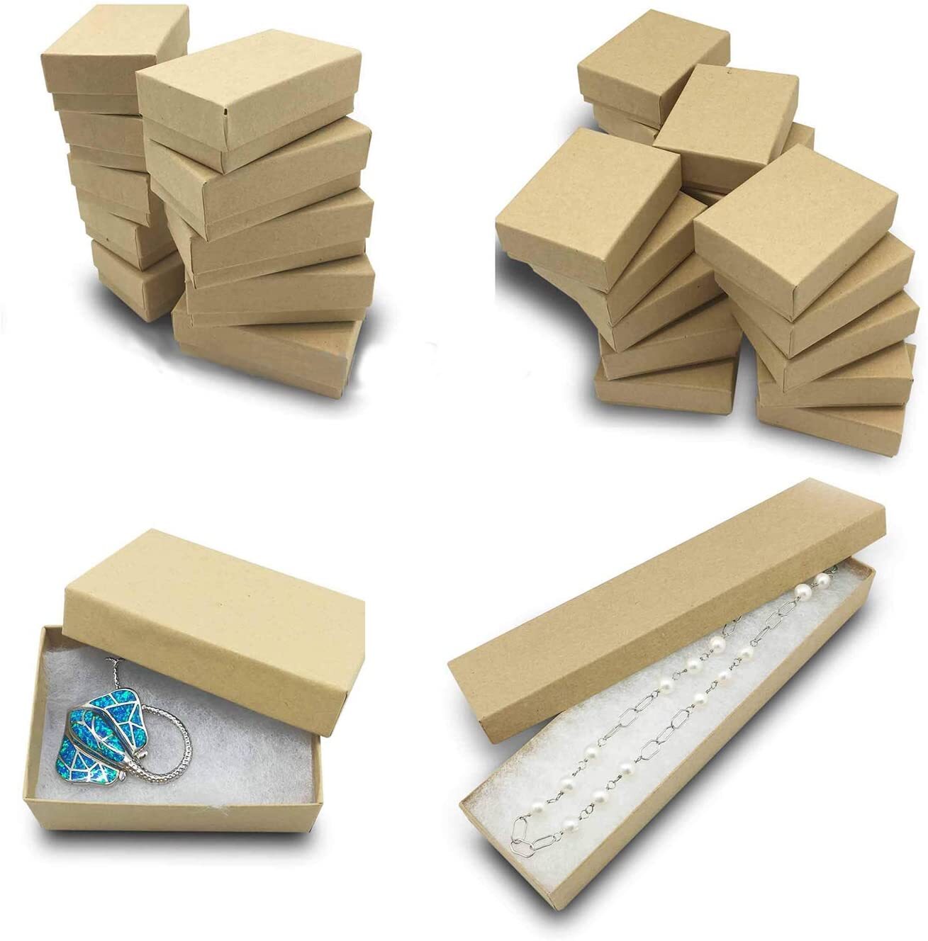 BULK Kraft Paper Jewelry Gift Boxes with Cotton Fill Padding – Brown 11 Sizes