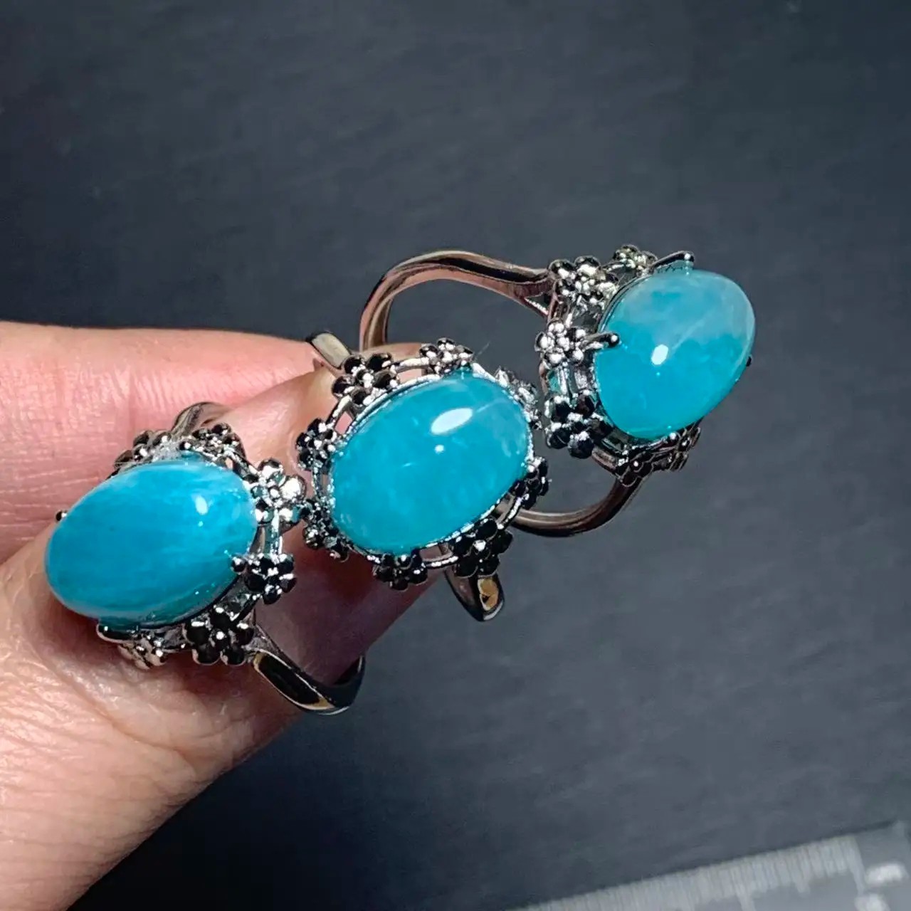 Natural Amazonite Ring Adjustable Women Oval Gemstone Female Rings Gifts Jewelry
