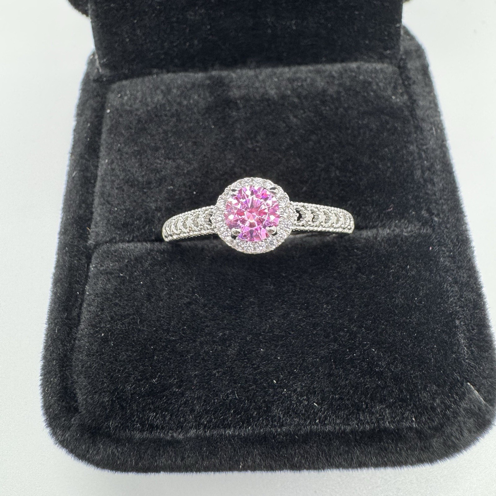 Dainty Silver Tone Cubic Zirconia Ring, October Birthstone, Adjustable Size