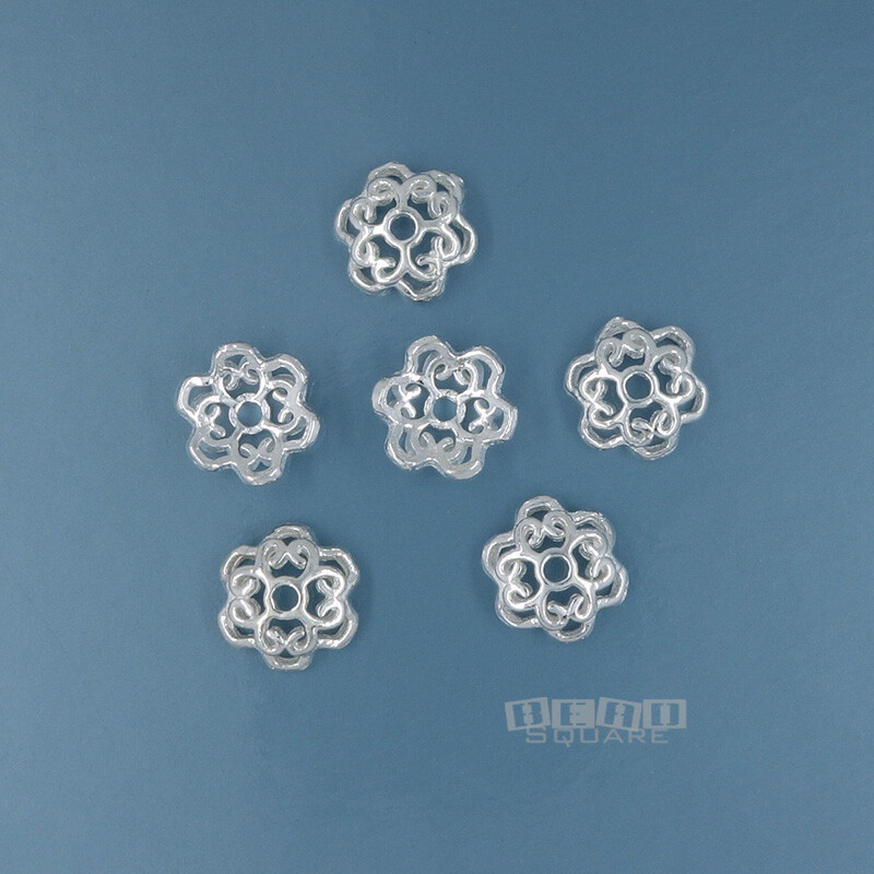 6 Sterling Silver 7mm (7.6mm) Scroll Heart Flower Floral Bead Spacer Caps #33869