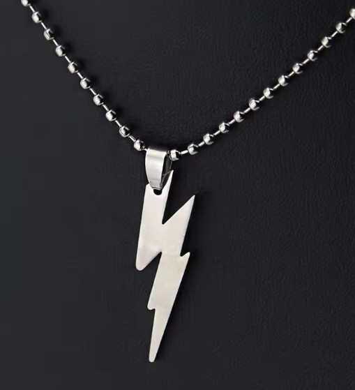 New STAINLESS STEEL LIGHTNING BOLT NECKLACE 316L Metal Pendant Ball Chain