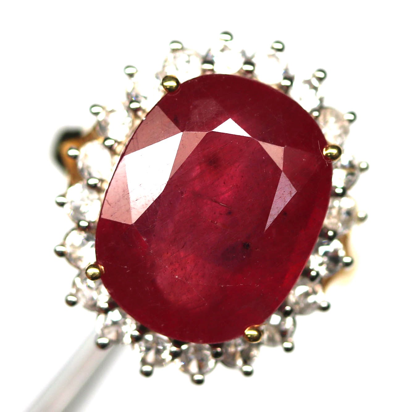 Handmade 925 Sterling Silver 12 x 15 mm. Red Ruby White Zircon Ring Size 6.75