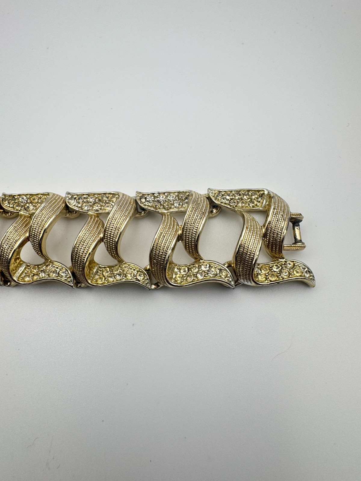 Vintage Marcel Boucher Bracelet Marboux Gold Tone Rhinestone Ribbon Numbered