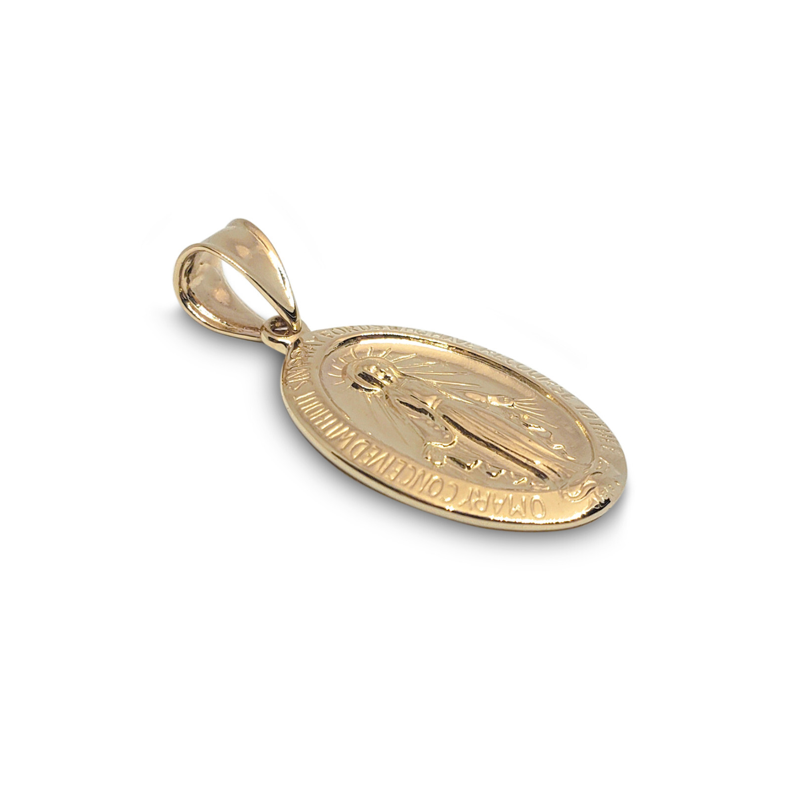 Solid 18K Yellow Gold Miraculous Medal Virgin Mary Pendant, 3/4″, Catholic