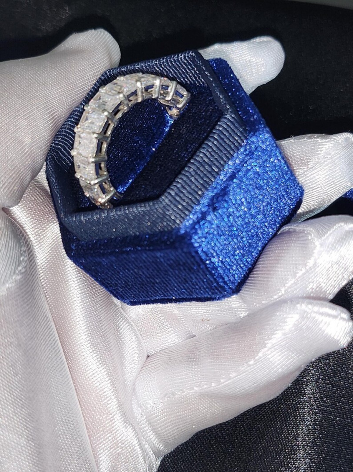 Lab Diamond Ring 8.5Ct Emerald Cut F Color VS1 925 Sterling Silver Bridal
