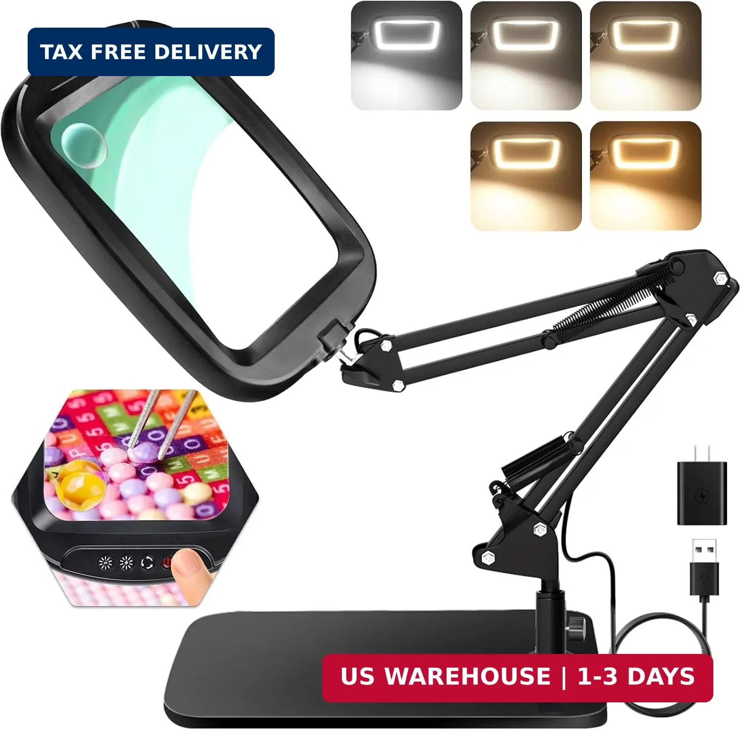 10X 30X Extra Large Magnifying Glass with Light and Stand 7-inch | 5 Color Modes