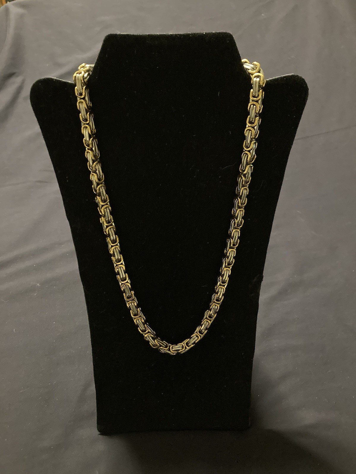 Gold Plated/Silver Stainless Steel Byzantine Box Link Chain Necklace-24” -UNISEX