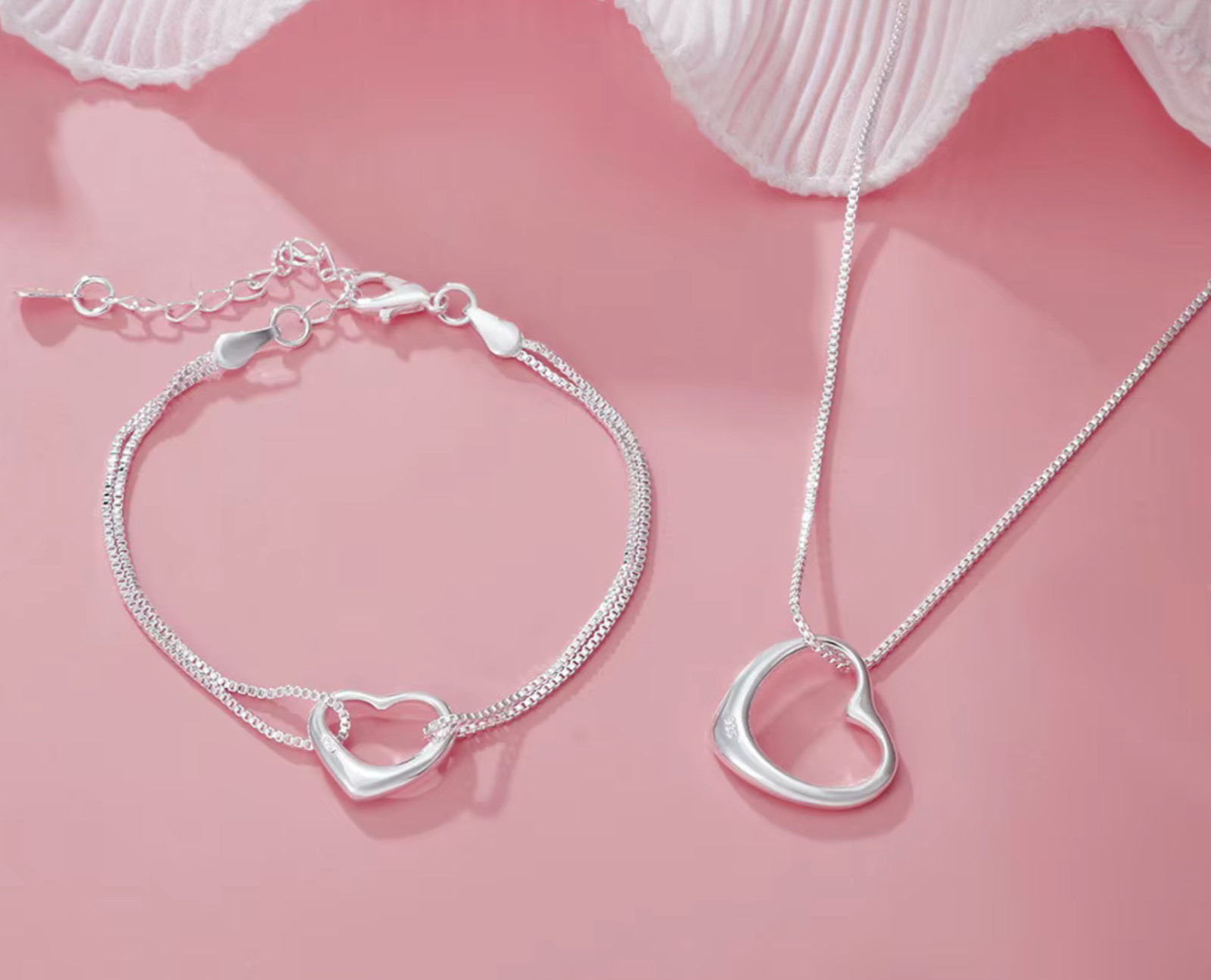925 Sterling Silver Bracelet 7-9 in Necklace 18-20 in Set Link Chain 2 Piece Set