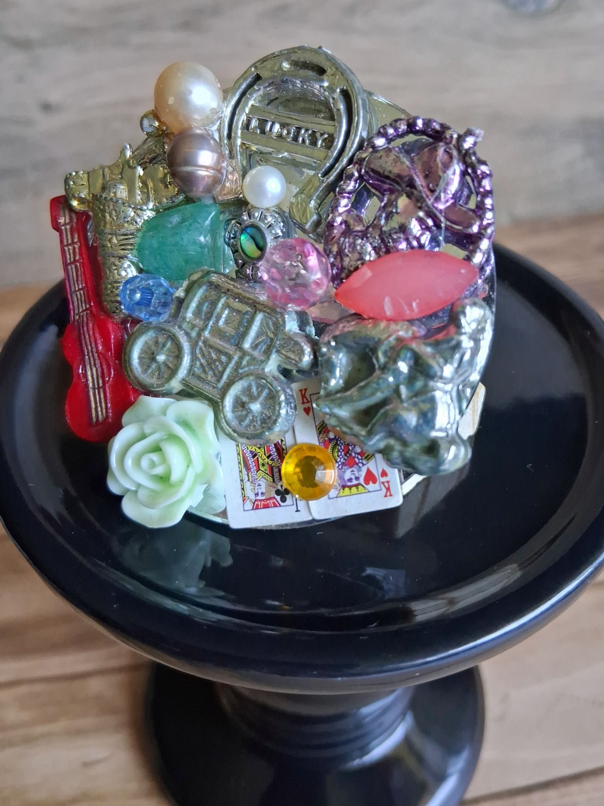 Handmade Lucky Guitar Carriage Cowboy Charms Whimsical Fashion Art Pin Brooch