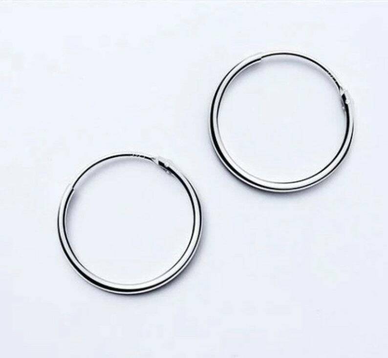 Men & Women 925 Solid Sterling Silver Endless Hoop Earrings Sizes 10MM – 75mm