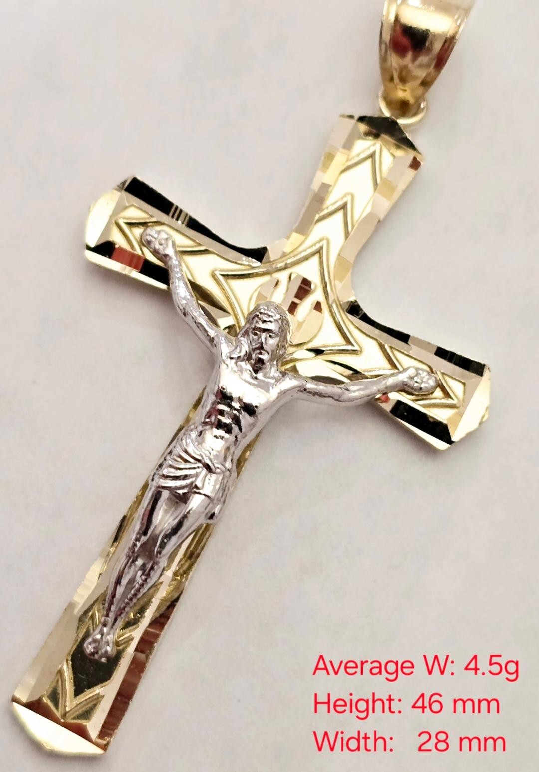 14k Real 2 Tone Solid Gold Jesus Crucifix Religious Traditional Cross Pendant
