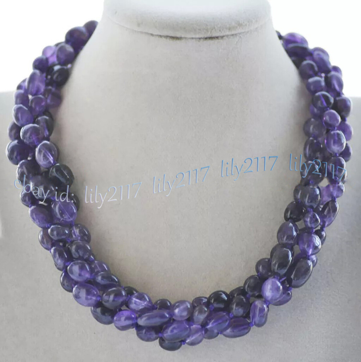 4 Rows 8-10mm Purple Amethyst Irregular Freeform Gemstone Beads Necklace 18”