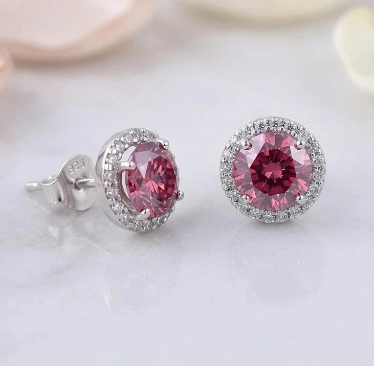 4Ct Certified Pink Diamond Solitaire Studs, Great Sparkle & Bling -Tariffs FREE