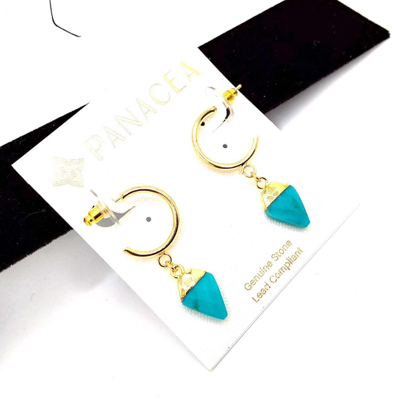 Panacea Elegant Gold-Plated Crescent Hoop Turquoise Drop Pendant Earrings