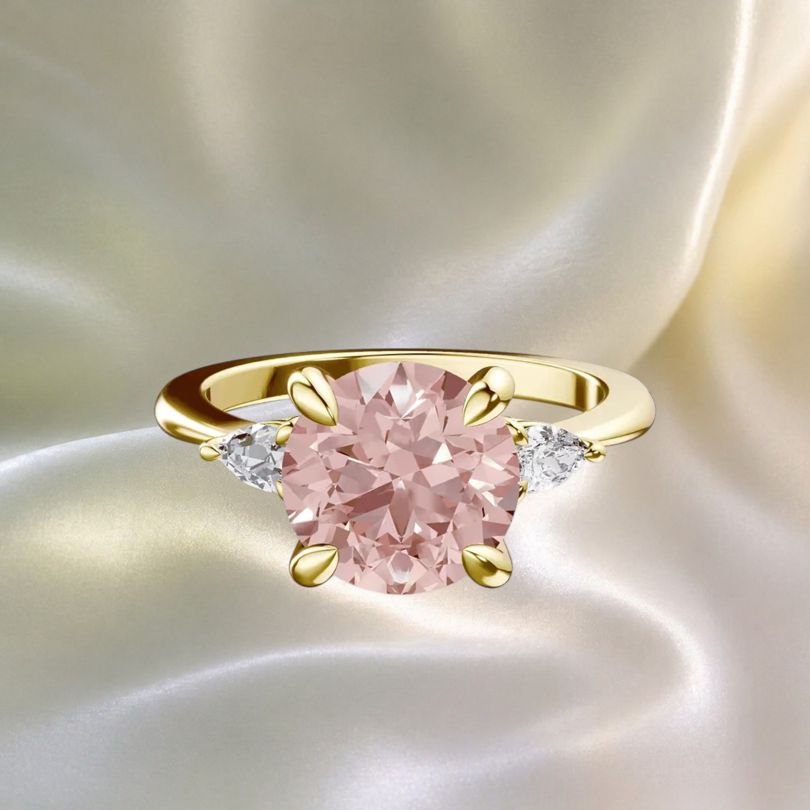 Fancy Vivid Pink Diamond Ring Round Cut 3.70 Ct IGI Lab Created 18k Yellow Gold