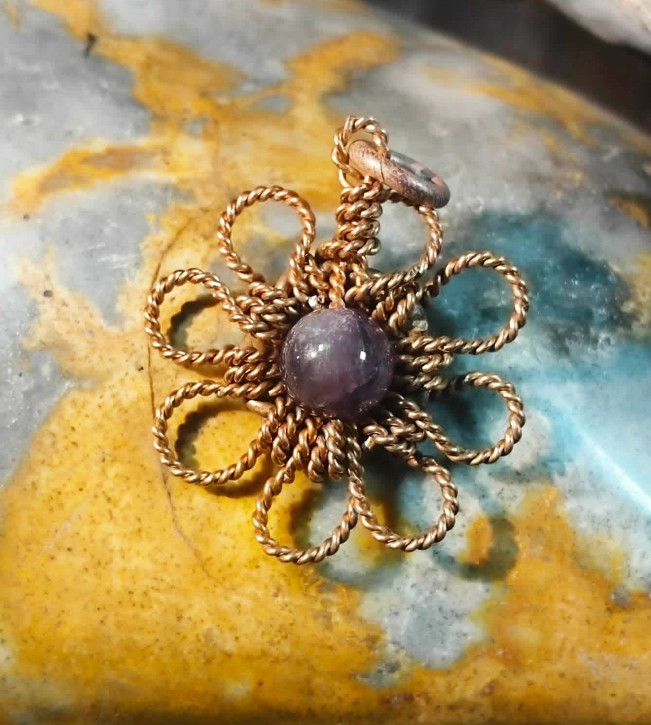 Flower Copper Pendant Daisy Mandala Amethyst Energy Lucky Jewelry #PM8