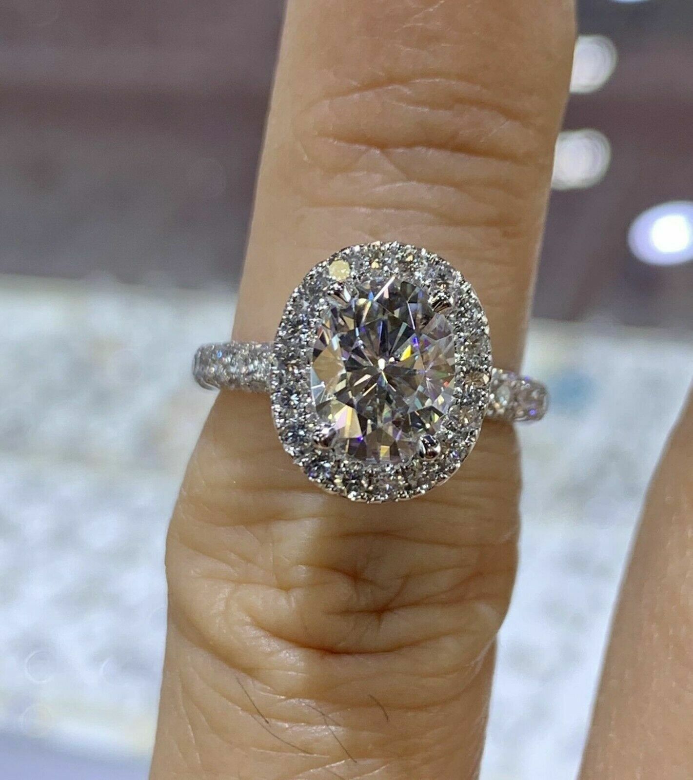 Delicate 2Ct Lab Created Diamond Halo Engagement Ring 14K White Gold Finish