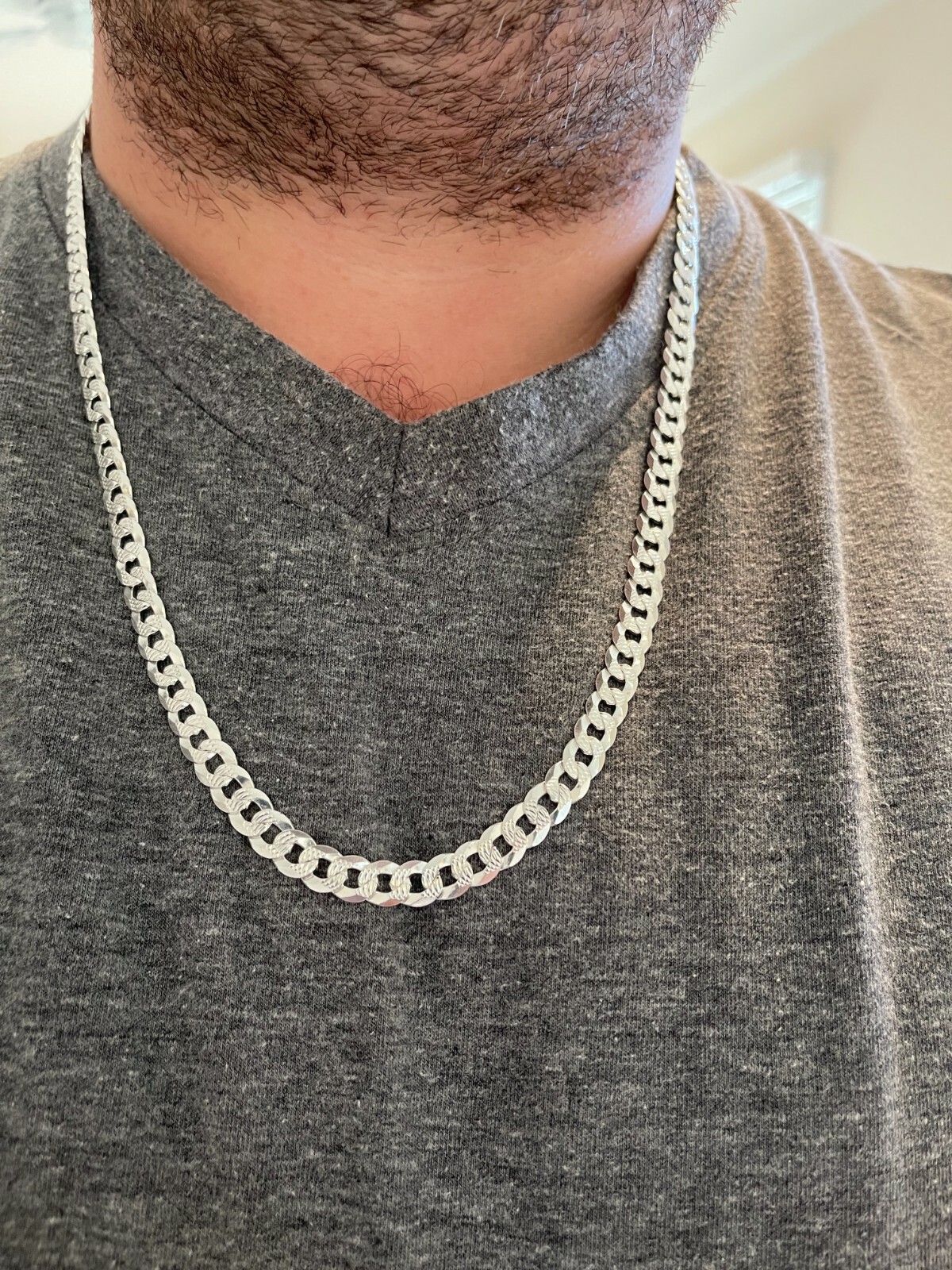 Solid 925 Sterling Silver Men’s Miami Cuban Link Chain Necklace 8mm Diamond Cut
