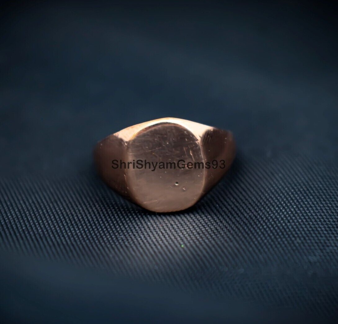 Pure Solid Copper Oval Plain Men Unisex Band Pinky Signet Ring Cast Jewelry