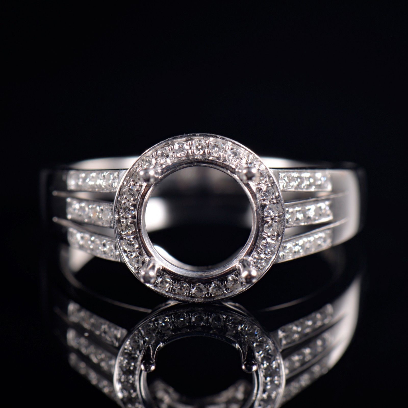 Custom Lab Diamond Round 7.6mm 4 Prong 3-Row Split Shank Semi Mount Ring 14K WG