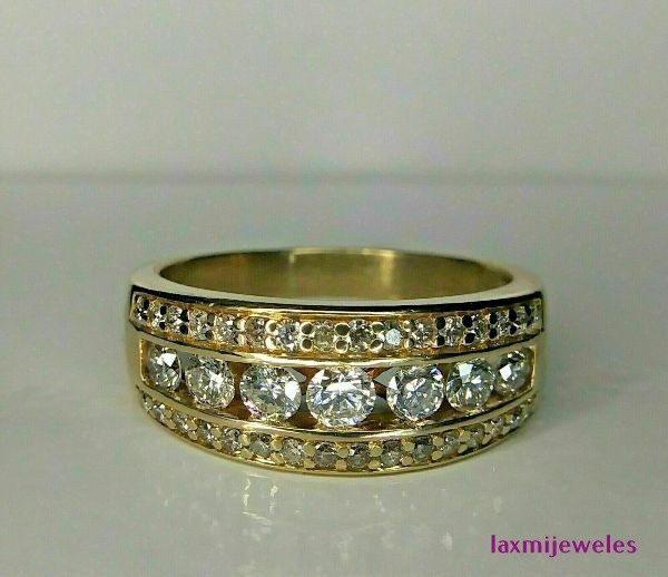 3.50Ct Lab Created Diamond Men’s Ring 14K Yellow Gold Over 3-Row Wide Band Pinky