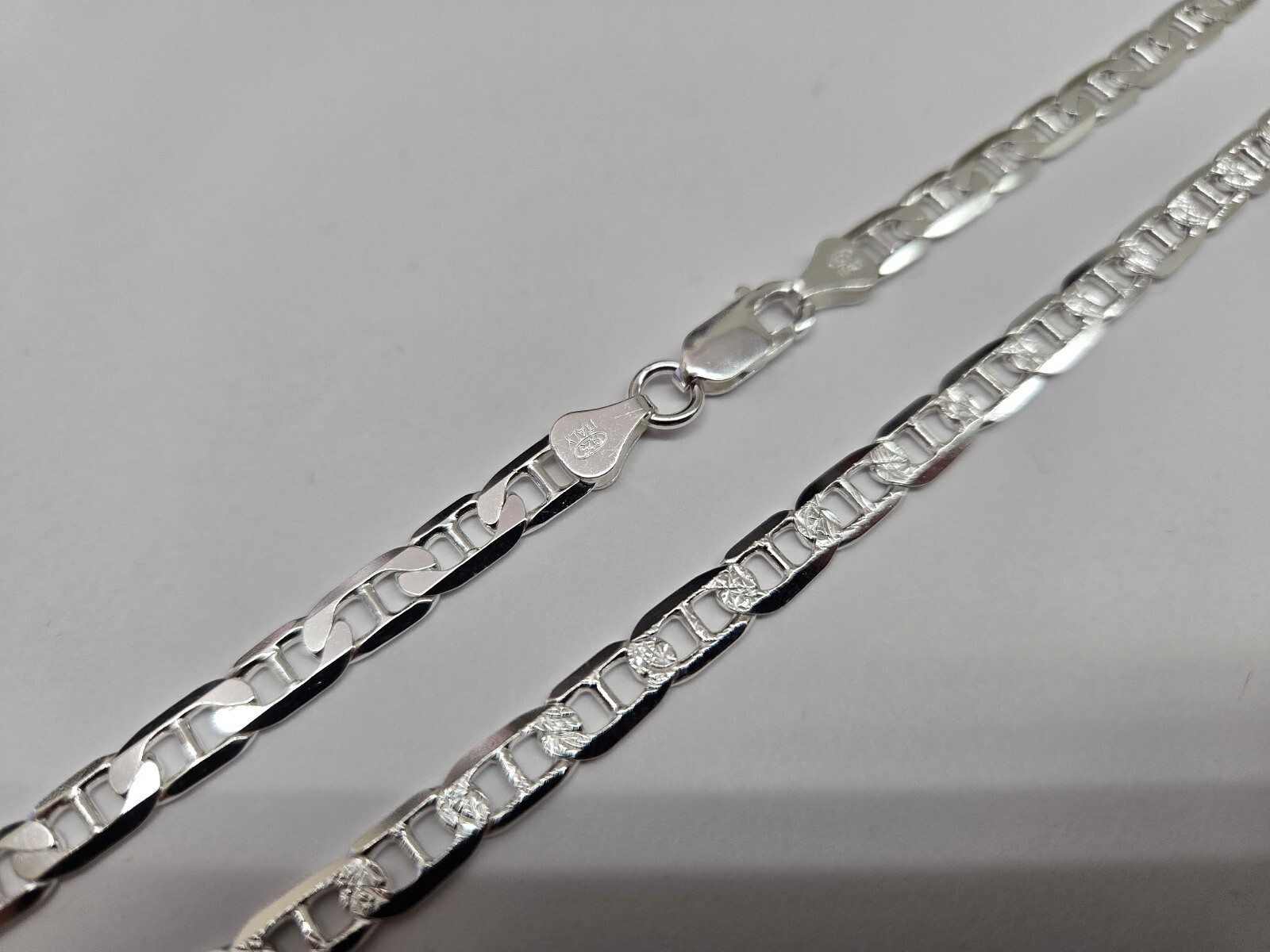 925 Sterling Silver Flat Mariner Link Chain Diamond Cut Necklace 5.8mm 7″ to 30″