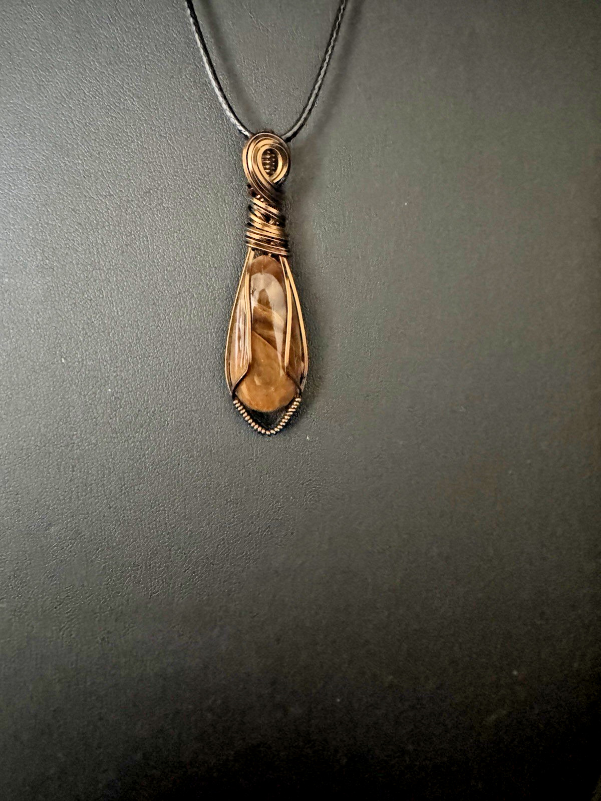 Hand Polished Jasper Stone Necklace In antique bronze craft wire Handmade