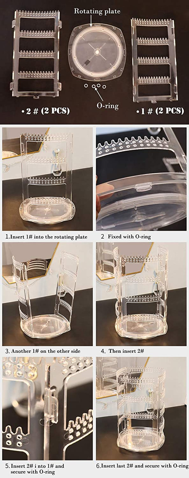 Sooyee 360 Rotating Earring Holder and Jewelry Organizer, 4 Tiers Jewelry Rack D