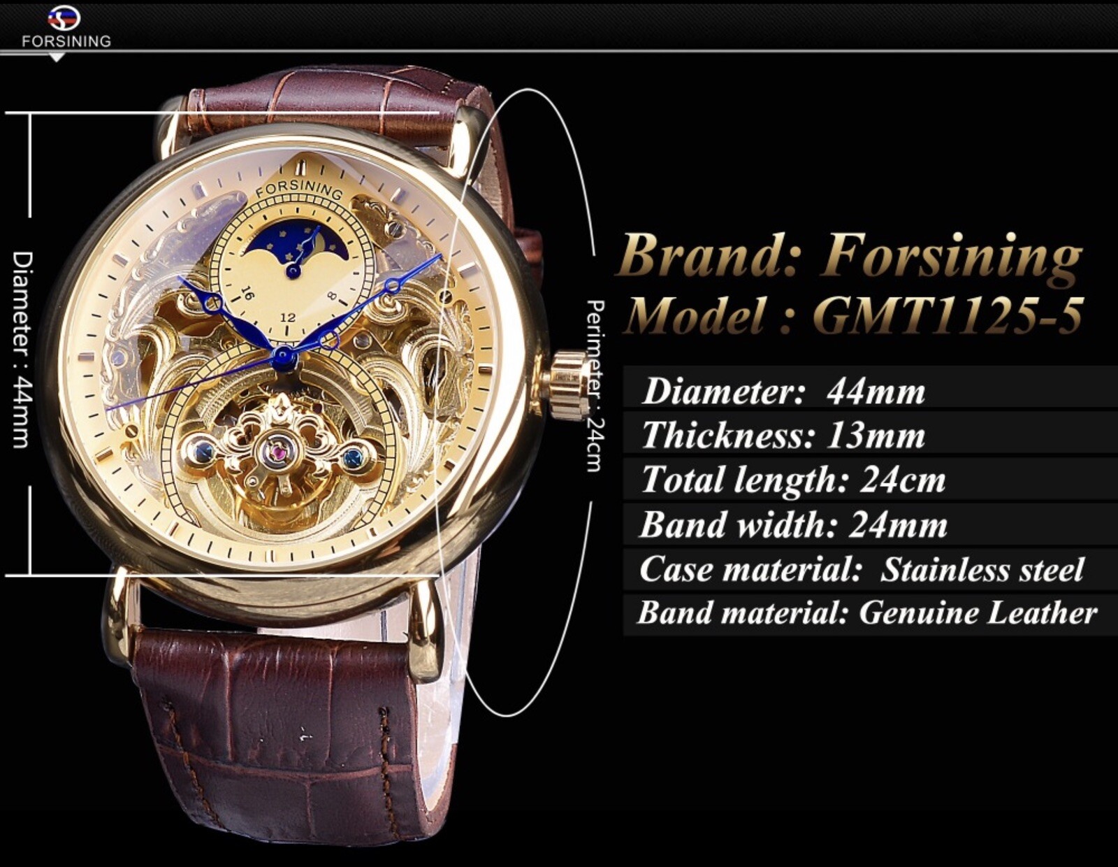 ⌚￼ Forsining Men’s Automatic Self Winding Moon Dial Self Winding Business Watch