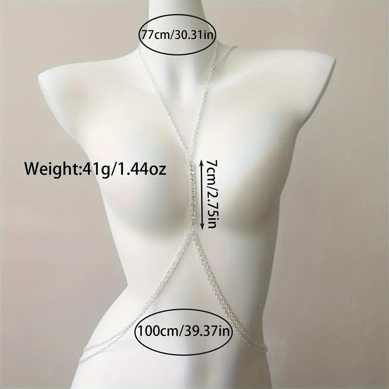 Sexy Silver Rhinestone Body Chain Necklace Crystal Bikini Jewelry for Women