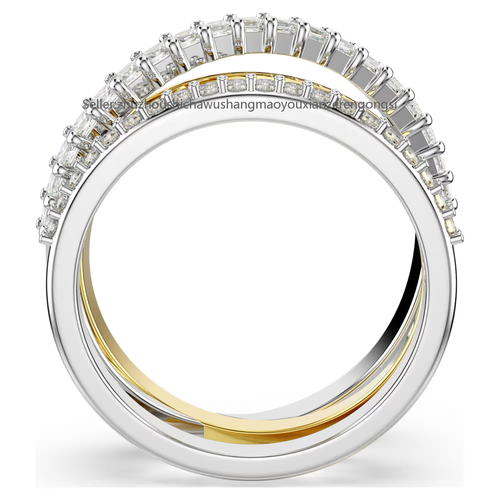 Hyperbola White Mixed Metal Finish Ring Cuts New
