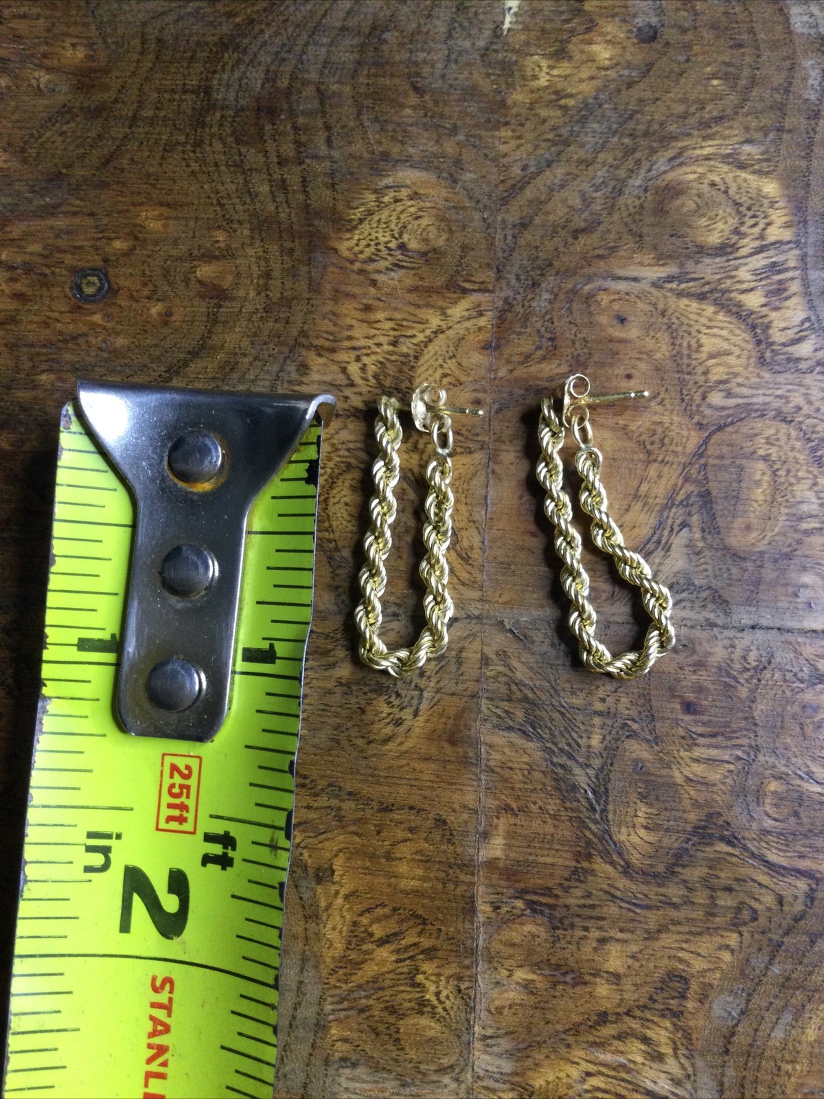 14k Yellow Gold Rope Chain Loop Pierced Earrings Vintage Style