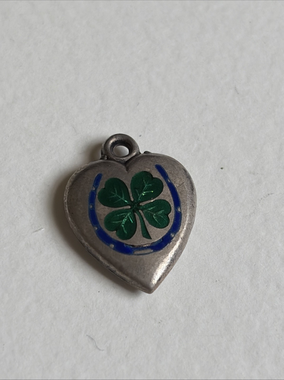 Vintage Sterling Enamel Lucky Heart Clover