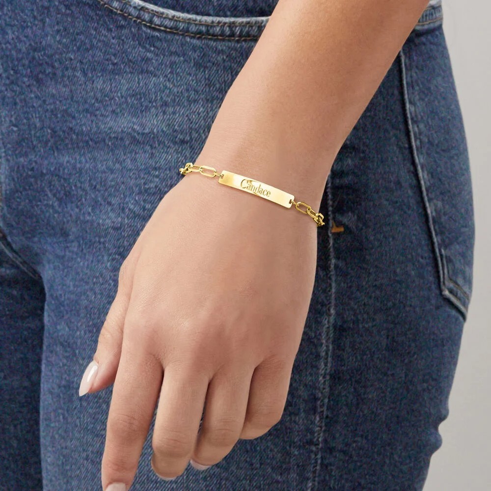 7″ ENGRAVABLE ID Identity Plate Paper Clip Link Bracelet Real 10K Yellow Gold