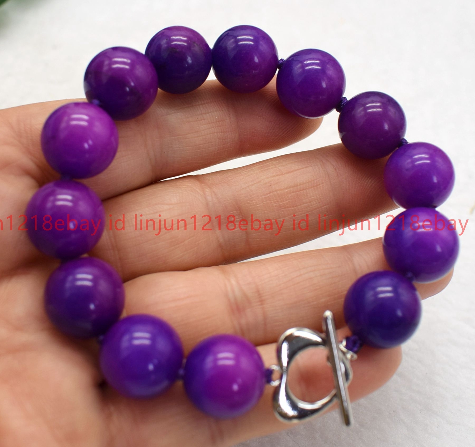 Natural Beautiful 14mm Purple Sugilite Round Gemstone Beaded Bracelet 7-9in